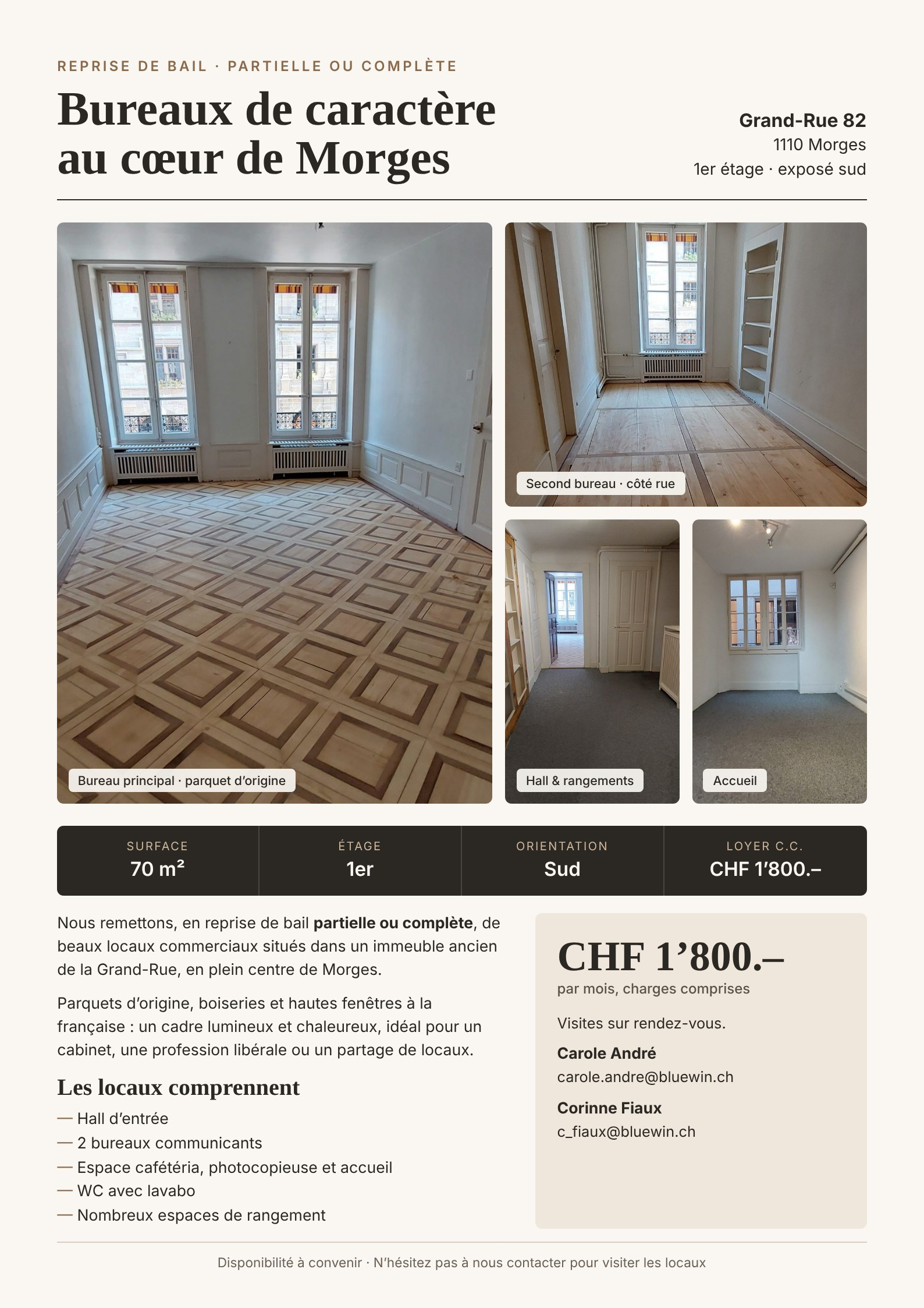Bureaux de caractère au cœur de Morges